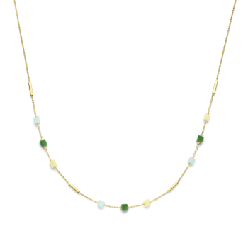14krt gouden collier blauw en groen kwartsiet 45cm - 620358