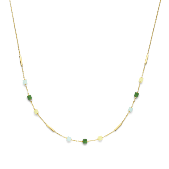 14krt gouden collier blauw en groen kwartsiet 45cm - 620358
