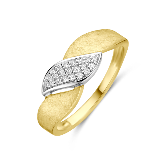 14krt bicolor gouden ring poli/mat diamant 0.08ct H SI - 620360