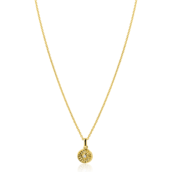 ZINZI zilveren collier met zon hanger, bezet met witte zirkonia  42-45cm verguld  ZIC2741 - 620483