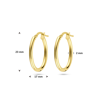 14krt gouden oorbellen met zilveren kern ronde buis 23x2mm - 620505