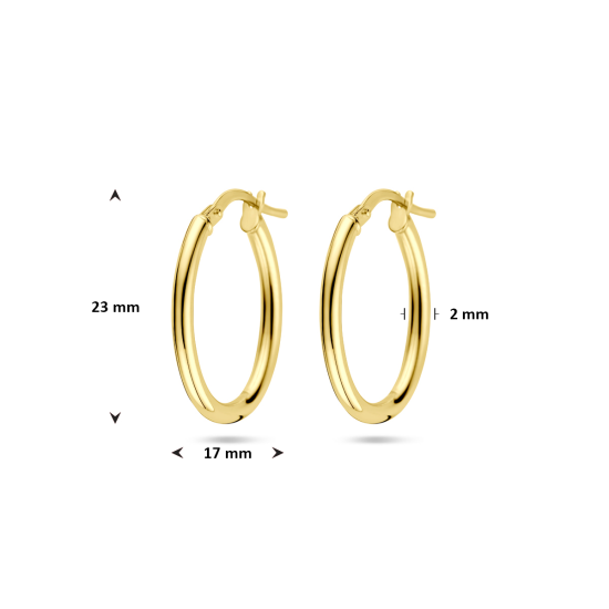 14krt gouden oorbellen met zilveren kern ronde buis 23x2mm - 620505