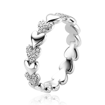 ZINZI zilveren ring met hartjes afwisselend bezet met witte zirconia's ZIR1798Z - 620547