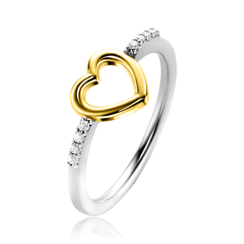 ZINZI zilveren ring met  open hartje 8mm en witte zirconia's verguld ZIR2566 - 620568