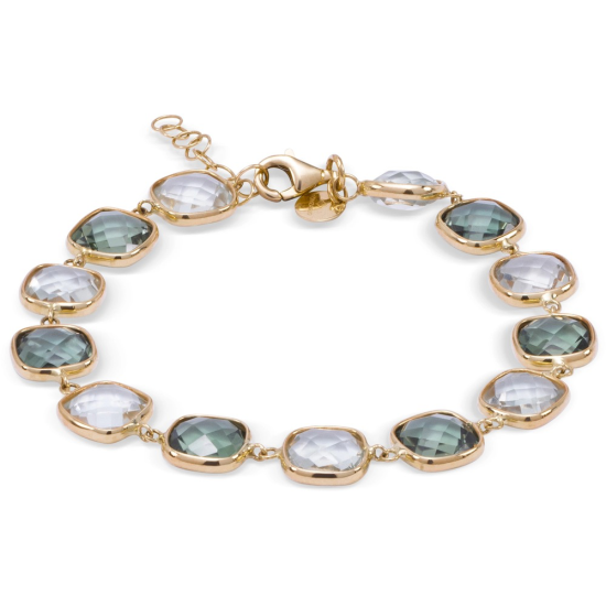 Monzario 14krt gouden Armband met groene amethist en groene toermalijn 9mm 19cm - 620732