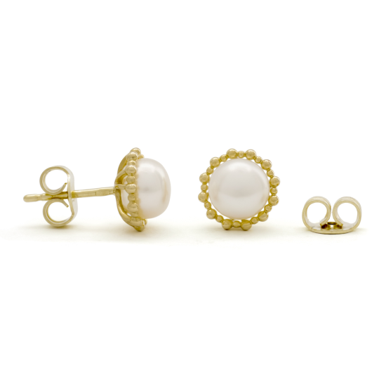 14krt gouden oorknoppen met zoetwaterparel 6.5mm - 620905