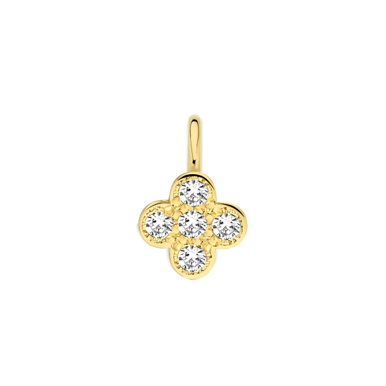 Minioro 14krt gouden Hanger Leave dicht Pave met diamant 0.03crt H/VS - 621043