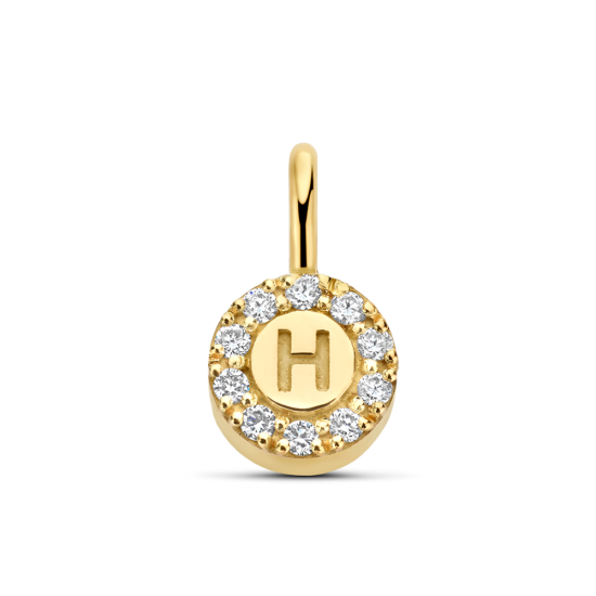 Minioro 14krt gouden Hanger Initiaal Halo J met diamant 0.05cty H/VS - 621047