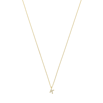 Minioro 14krt gouden Collier 1mm met Hanginitiaal R Pave met diamant - 621057