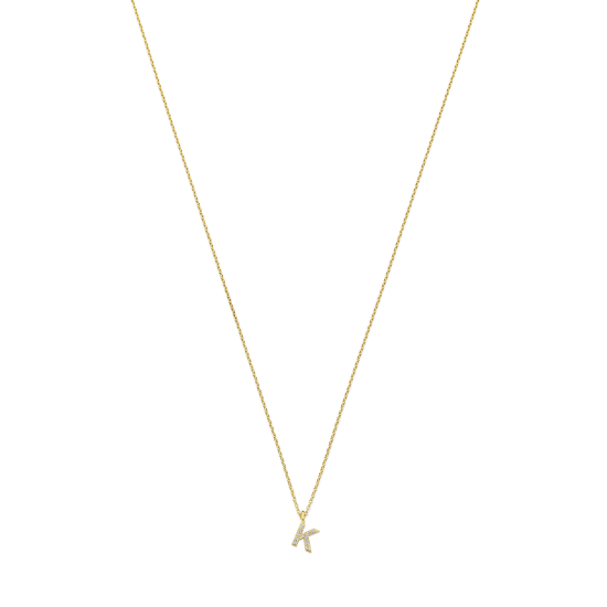 Minioro 14krt gouden Collier 1mm met Hanginitiaal R Pave met diamant - 621057
