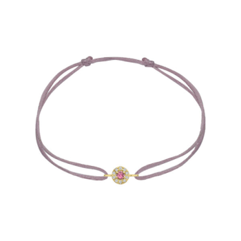 Minioro 14krt gouden Armband Satin Milestone Halo Februari/Amethist met diamant 0.05crt H/VS - 621063