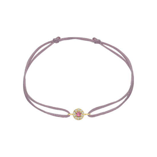 Minioro 14krt gouden Armband Satin Milestone Halo Februari/Amethist met diamant 0.05crt H/VS - 621063