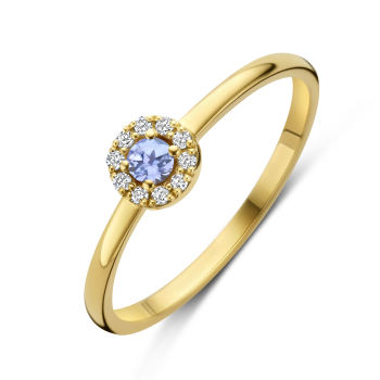 Minioro 14krt gouden Ring Milestone Halo Februari/Amethist met diamant 0.05crt H/VS - 621064