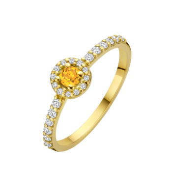 Minioro 14krt gouden Ring Milestone Halo Pave November/Citrien met diamant 0.17crt H/VS - 621065