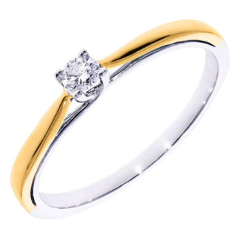 14krt gouden solitairring met diamant 1-0.20crt H SI - 621114