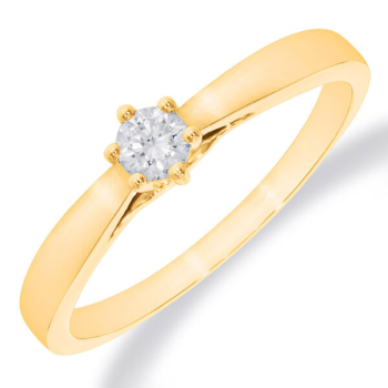 14krt gouden solitairring met diamant 1-0.10crt H SI - 621116