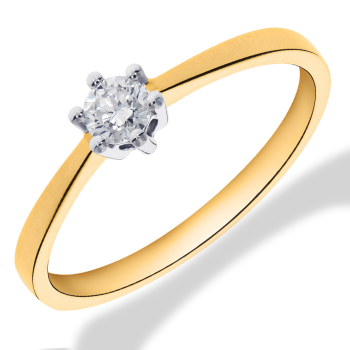14krt gouden solitairring met diamant 1-0.15crt H SI - 621117