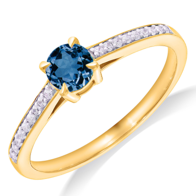 14krt gouden ring met diamant 18-0.09 H SI en London Blue topaas 0.44 - 621154