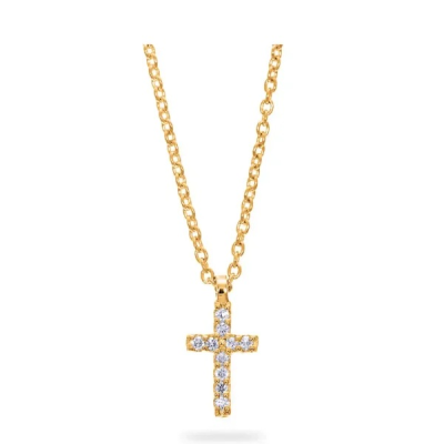 14krt gouden collier met kruishanger en diamant 10-0.04crt H SI - 621155