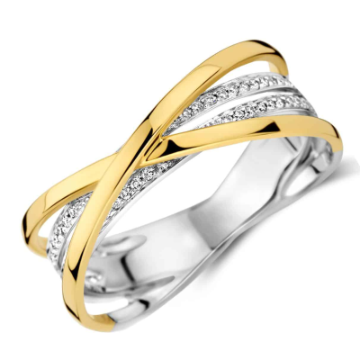 14krt bicolor gouden ring crossover met diamant 60-0.14crt H SI - 621379