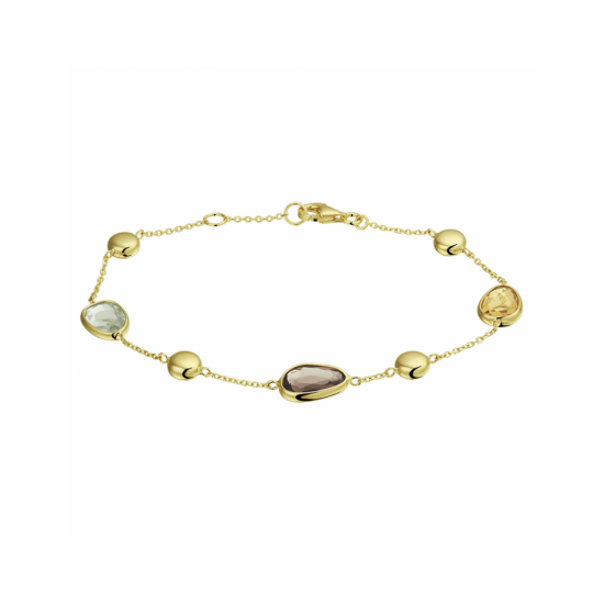 14krt gouden armband met rookkwarts, citrien en amethist 17,5 ƒ?" 19 cm - 619747