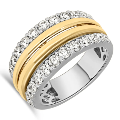 14 krt bicolor Brede fantasie Ring 26-1.38 Crt H SI - 621437