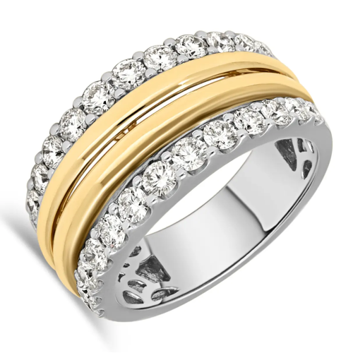 14 krt bicolor Brede fantasie Ring 26-1.38 Crt H SI - 621437