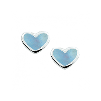 Zilveren oorknop hart parelmoer blauw - 619896