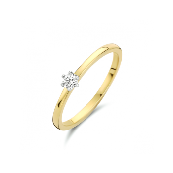 14krt bicolor gouden solitairring 6-poots chaton met diamant 0.10crt H SI maat 16.5 - 619878