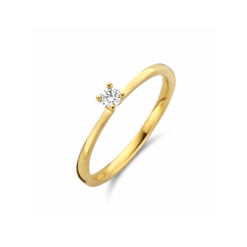 14krt gouden solitairring met diamant 0.10ct H SI (S026) - 619039