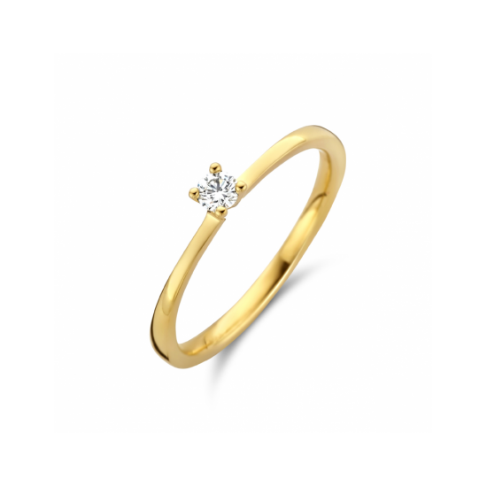 14krt gouden solitairring met diamant 0.10ct H SI (S026) - 619039