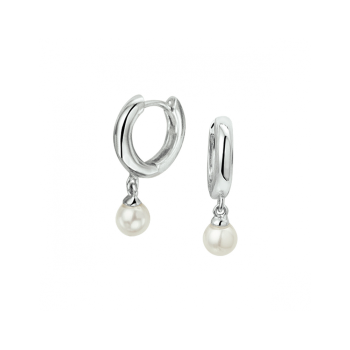 ZIlveren creolen met synth. parel 17 mm - 621262