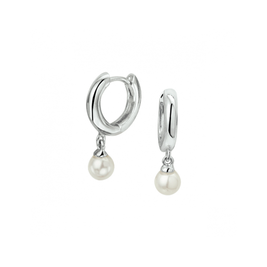ZIlveren creolen met synth. parel 17 mm - 621262