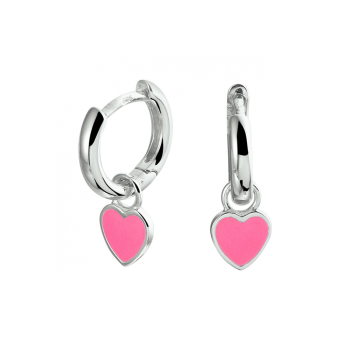 Zilveren creolen hart roze emaille - 620033