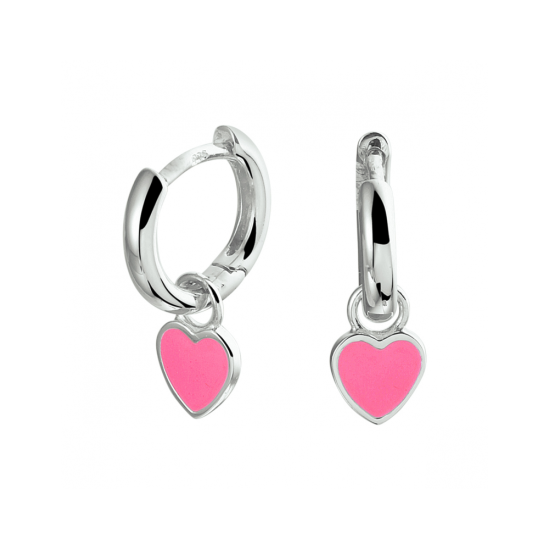 Zilveren creolen hart roze emaille - 620033