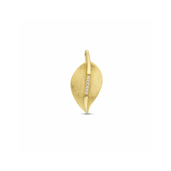 14krt gouden hanger blad gescratcht met diamant 0.03ct H SI - 618834