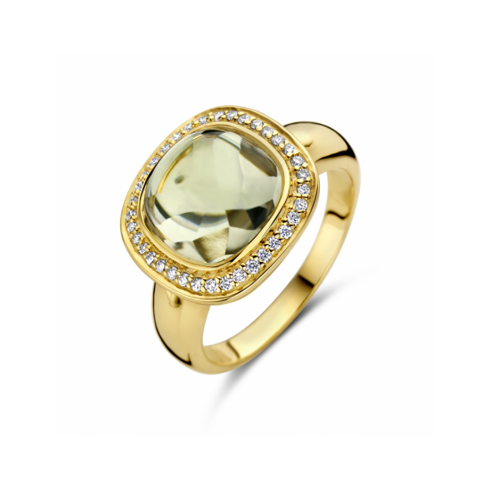 14krt gouden ring met groen amethist 4.50ct en diamant 0.20ct H SI halo - 618817