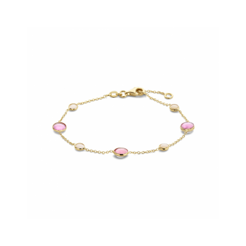 14krt gouden armband roze robijn en roze opaal 17-19cm (S581) - 619066