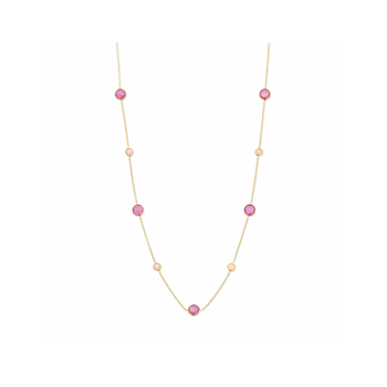 14krt gouden collier roze robijn en roze opaal 42-45cm (S580) - 619068