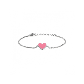 Zilveren armband hart roze emaille 13 + 2 cm - 620133