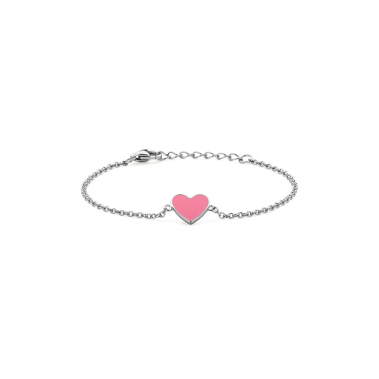 Zilveren armband hart roze emaille 13 + 2 cm - 620133
