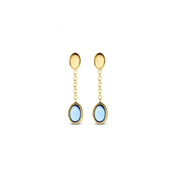 14krt gouden oorhangers london blue topaas 26 mm - 620349