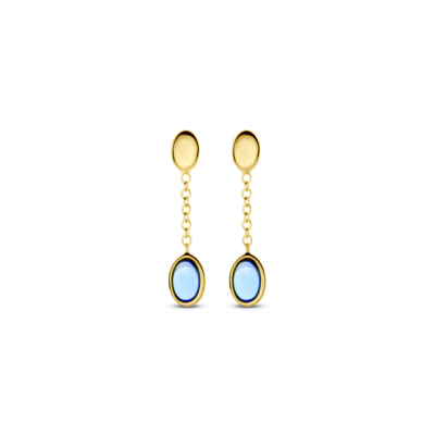 14krt gouden oorhangers london blue topaas 26 mm (B0018) - 620349