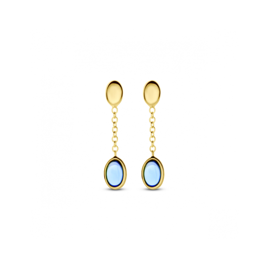 14krt gouden oorhangers london blue topaas 26 mm - 620349