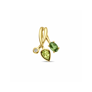 14krt gouden hanger groen toermalijn, peridot en diamant 0.03ct H SI - 619384