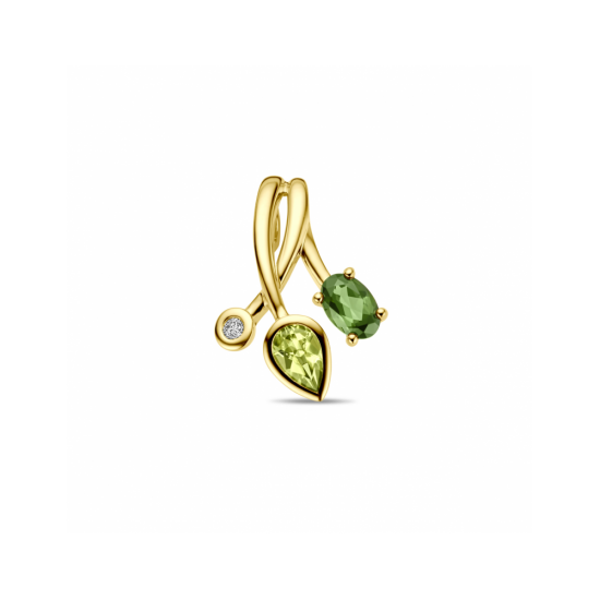 14krt gouden hanger groen toermalijn, peridot en diamant 0.03ct H SI - 619384