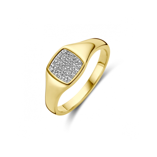 14krt gouden zegelring met diamant 0.10ct H SI - 619379