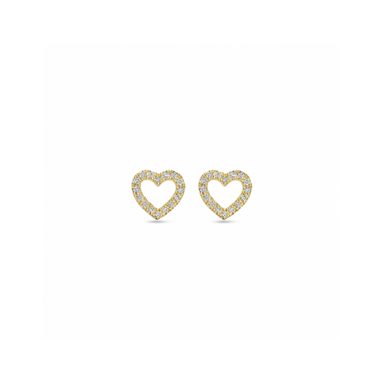 14krt gouden oorknoppen hart met diamant 0.11ct (2x 0.055ct) h si 7 mm - 619527