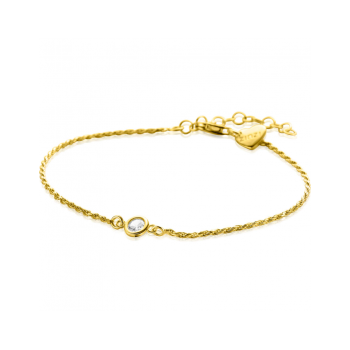 ZINZI gold plated zilveren koord armband bezet met een ronde witte zirconia 17-20cm ZIA2461Y - 620556