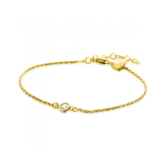 ZINZI gold plated zilveren koord armband bezet met een ronde witte zirconia 17-20cm ZIA2461Y - 620556